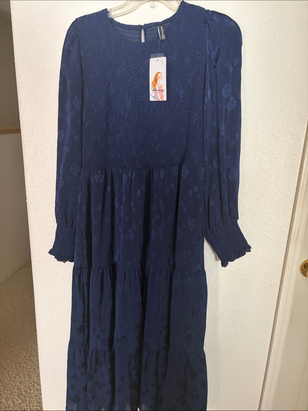 Navy Long-Sleeve Tiered Dress